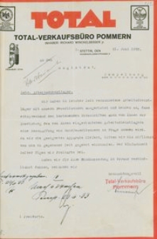 Pismo firmy "Total" ze Szczecina z 21.06.1933 r.