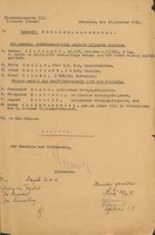 Wykaz os&oacute;b poszukiwanych przesłany prezydentowi rejencji koszalińskiej z 25.10.1939 r.