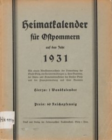 Heimatkalender für Ostpommern auf das Jahr 1931