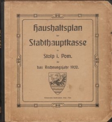 Haupt-Haushaltsplan der Stadthauptkasse zu Stolp i. Pom. f&uuml;r das Rechnungsjahr: 1920